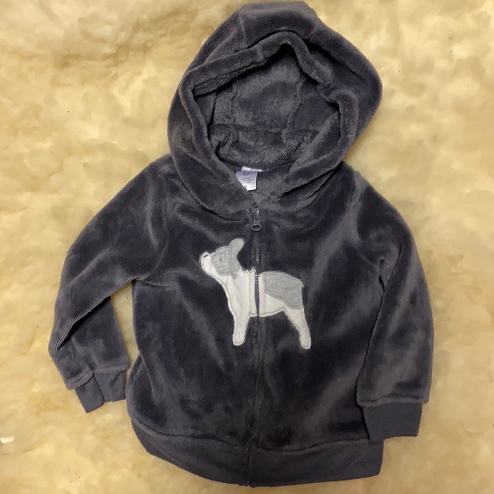 Carter’s Child of Mine Gray Plush Scottie Dog Zip Hoodie 18M